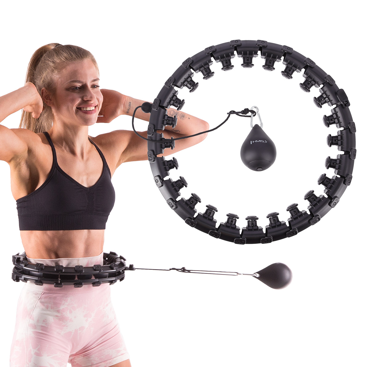 Masážní hula hoop HMS HHW01 se závažím černá - Obrázek 3