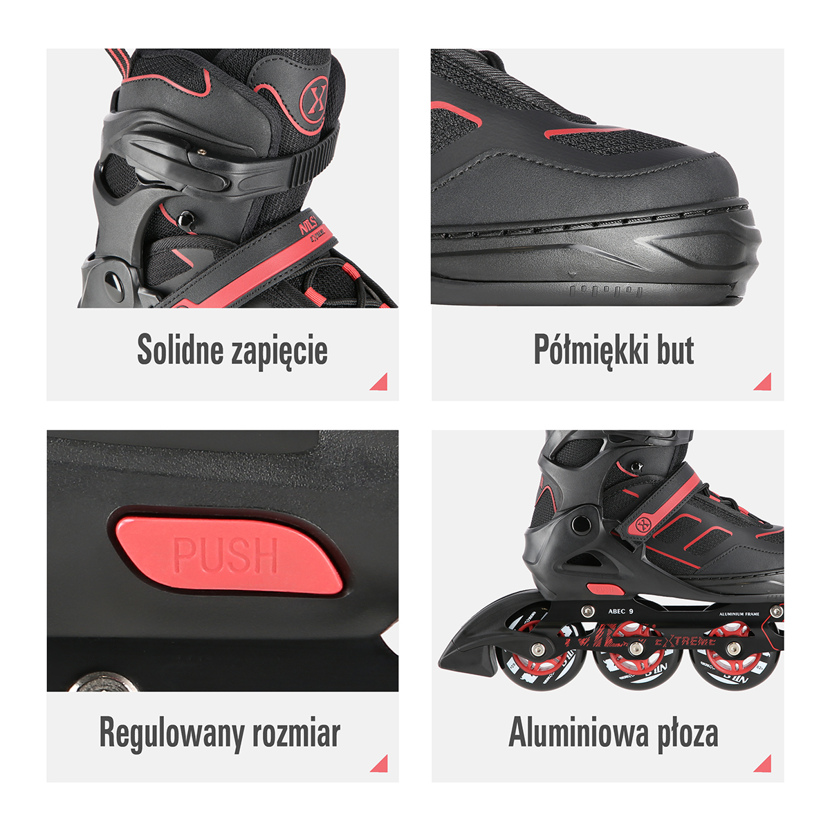 Kolečkové brusle NILS Extreme NA14174 černo-červené - Obrázek 3