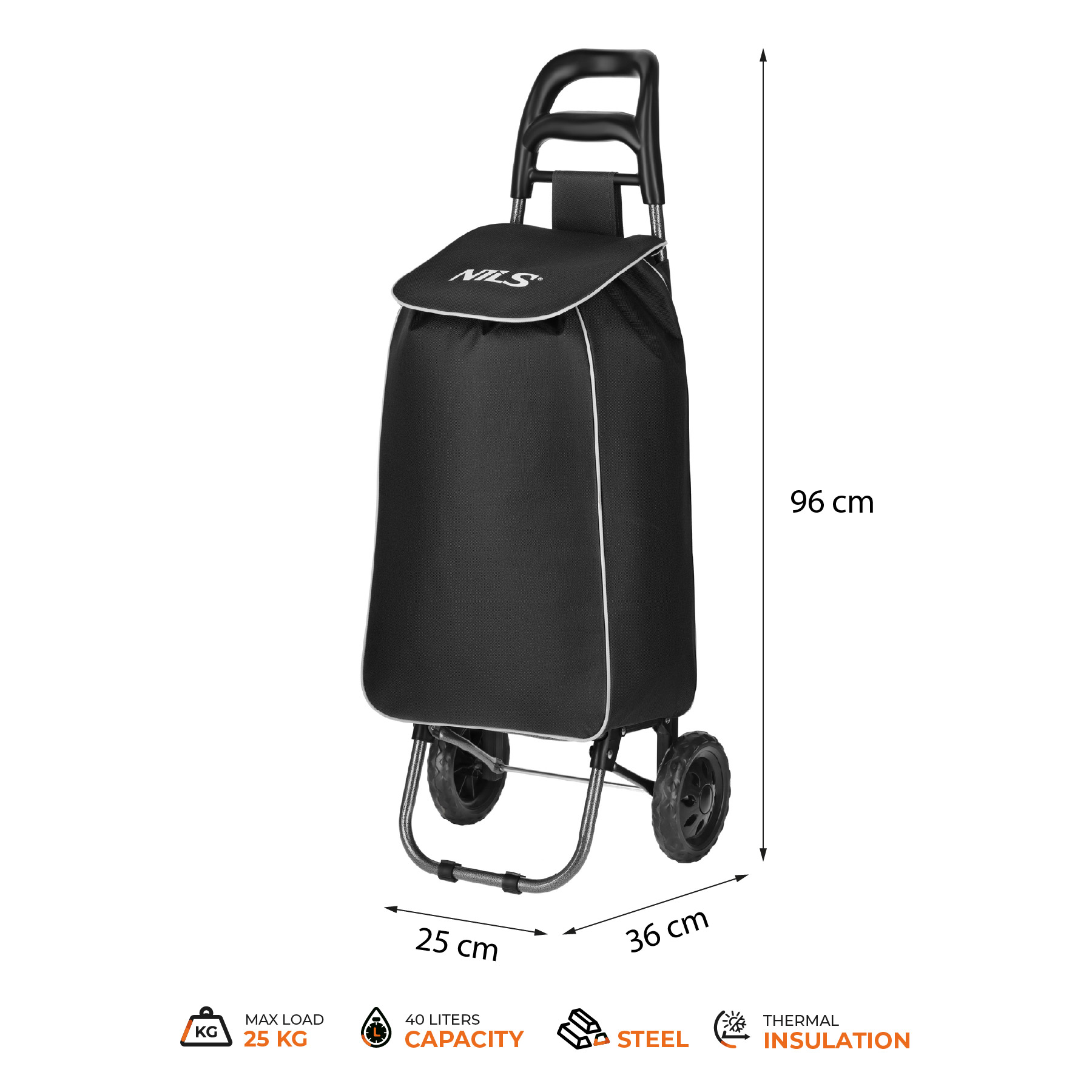 Nákupní taška na kolečkách NILS NC17106 40L černá - Obrázek 3