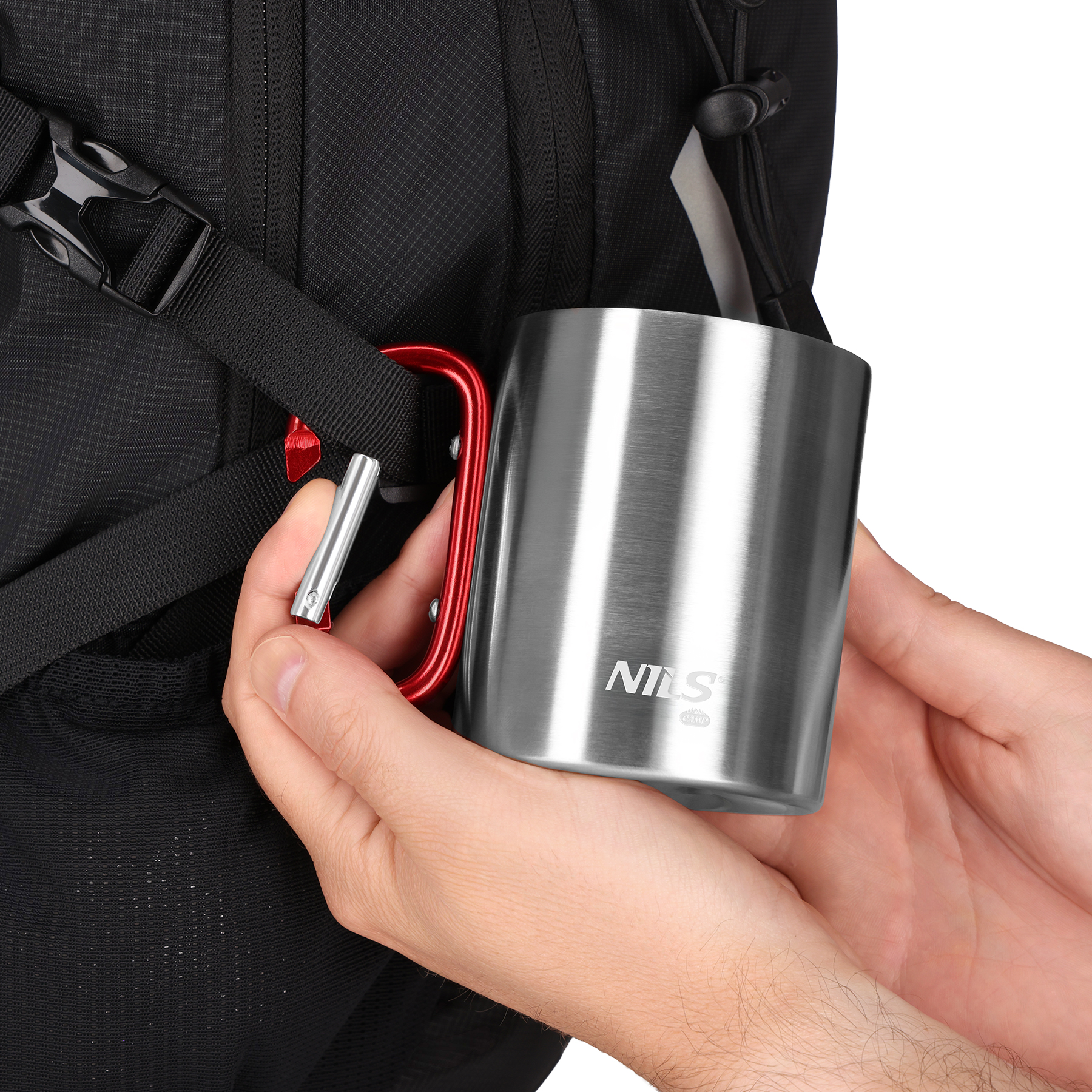 Kempingový hrnek NILS Camp NC17110 s karabinou 300ml červený - Obrázek 4