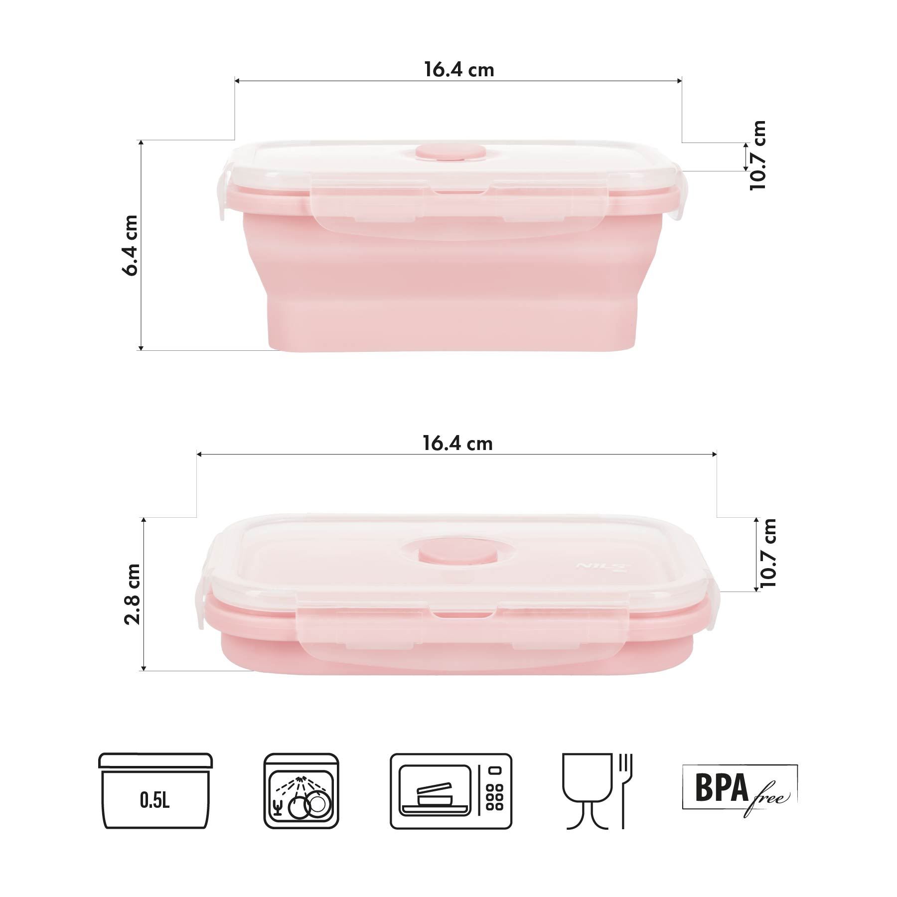 Skládací svačinový box NILS Camp NC4105 500ml růžový - Obrázek 3