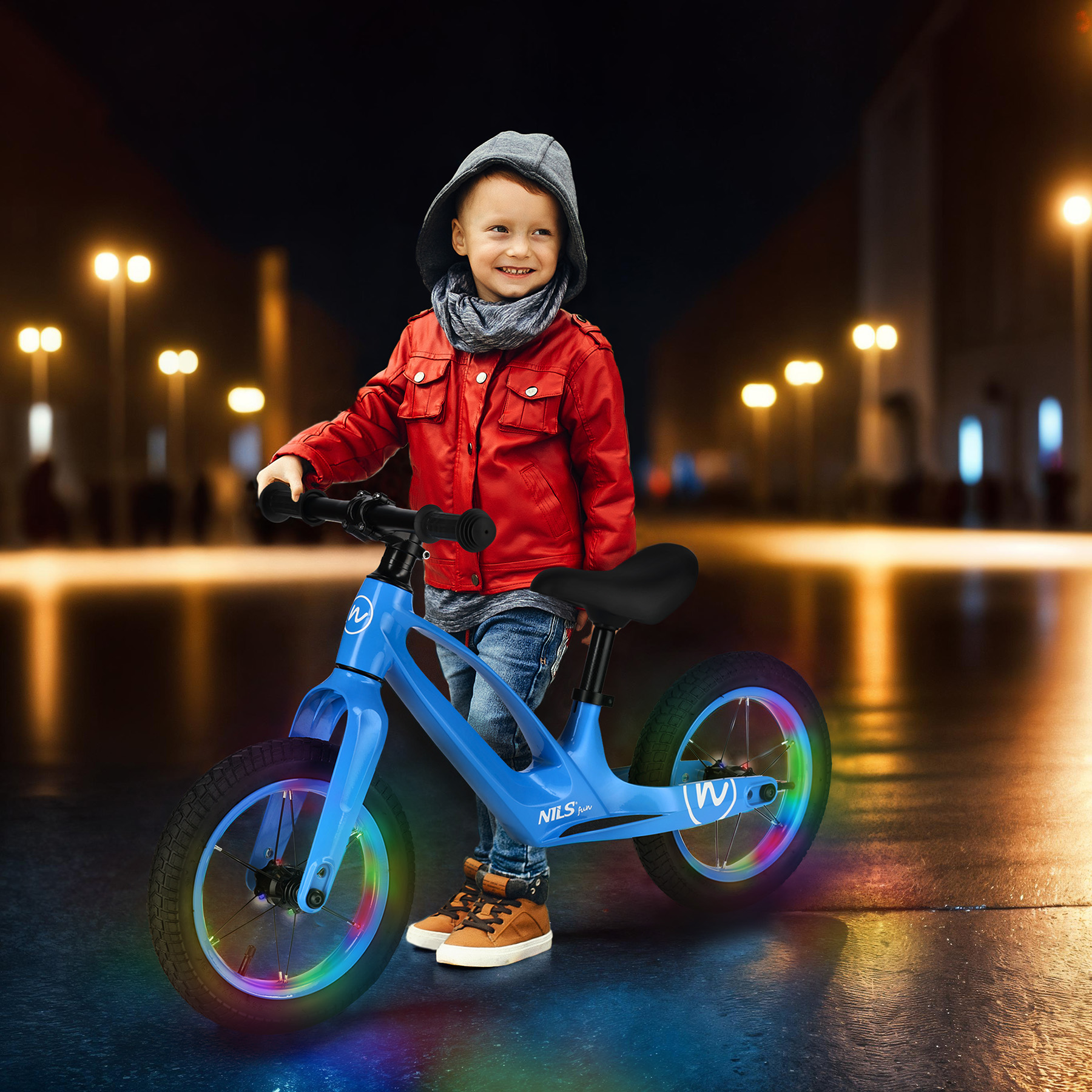 Dětské odrážedlo NILS Fun RB901 s 12" pumpovanými koly a LED modré - Obrázek 3
