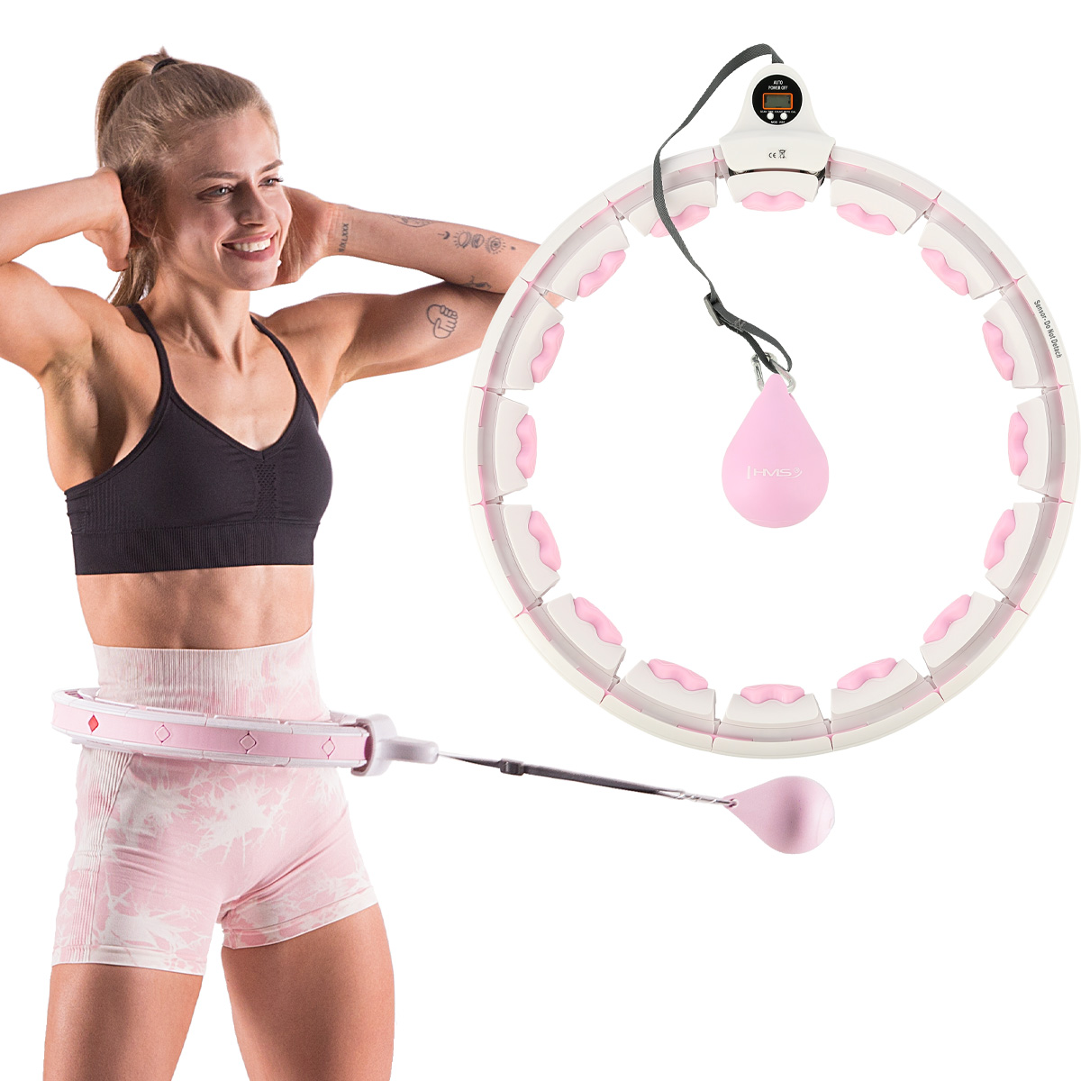 Sada masážní hula hoop HMS HHW06 růžová se závažím a počítadlem a zeštíhlujícího pásu BR163 plus size - Obrázek 3