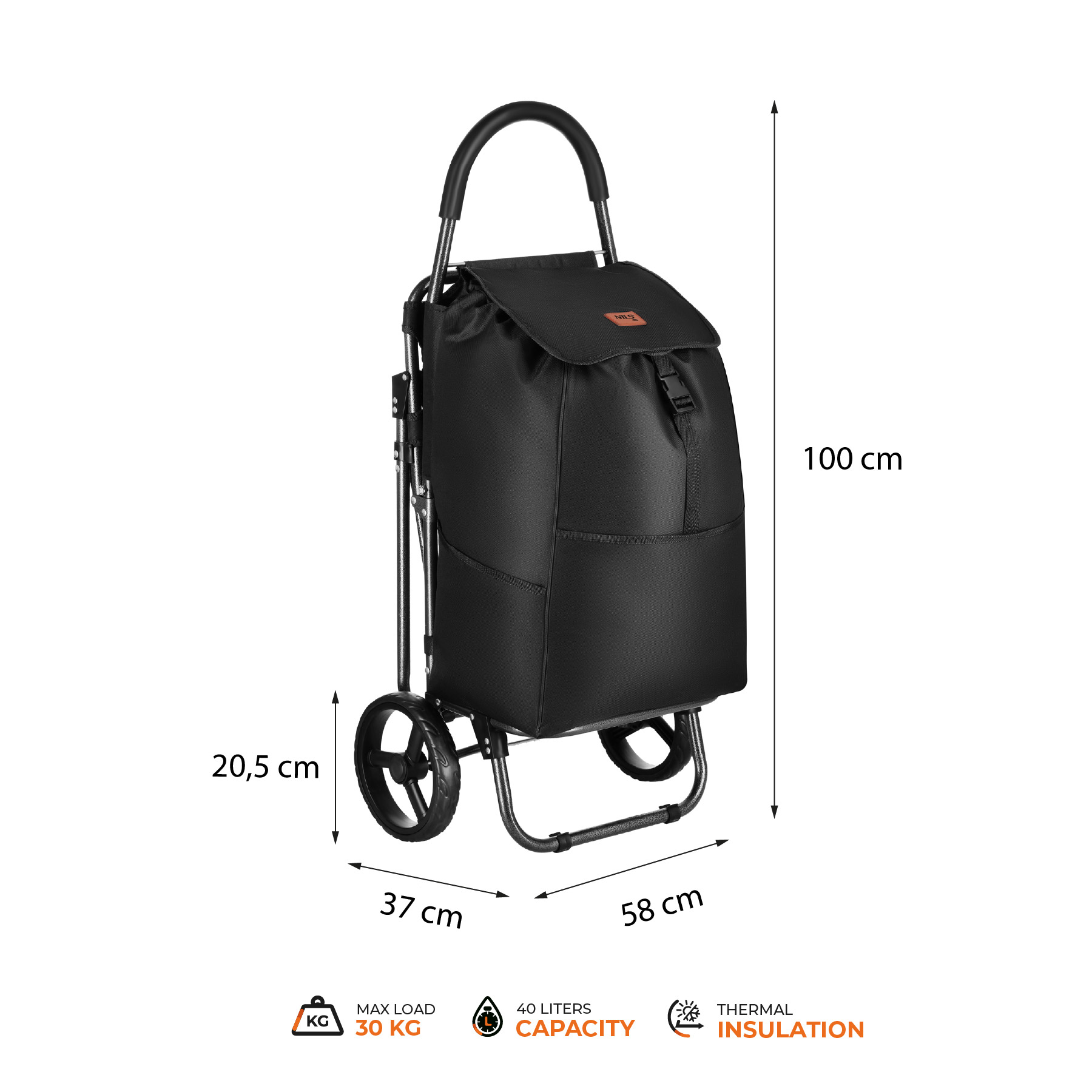 Nákupní taška na kolečkách NILS NC4303 40L černá se sedátkem - Obrázek 7